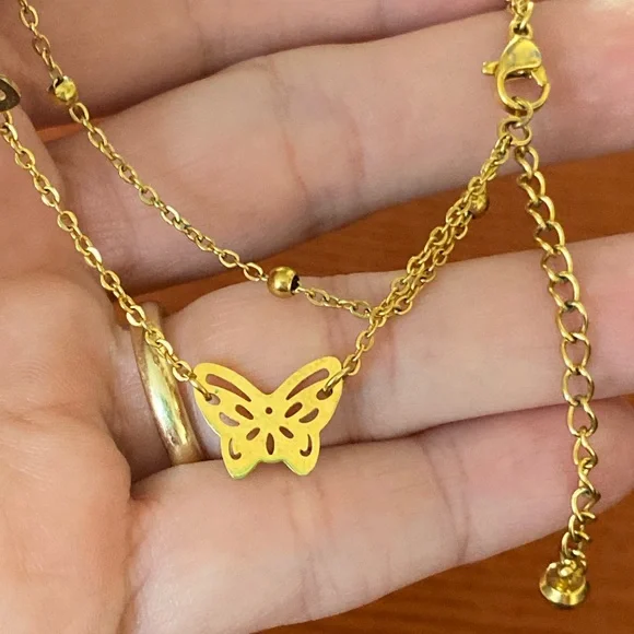 Gold Toned double-strand Butterfly Anklet - Picture 7 of 9
